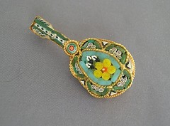 Vintage Italian Micro Mosaic Millefiori Figural Mandolin Pin