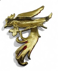 Vintage 1940’s Large 3” Gold Wash Pot Metal Enamel Figural Exotic Bird Brooch