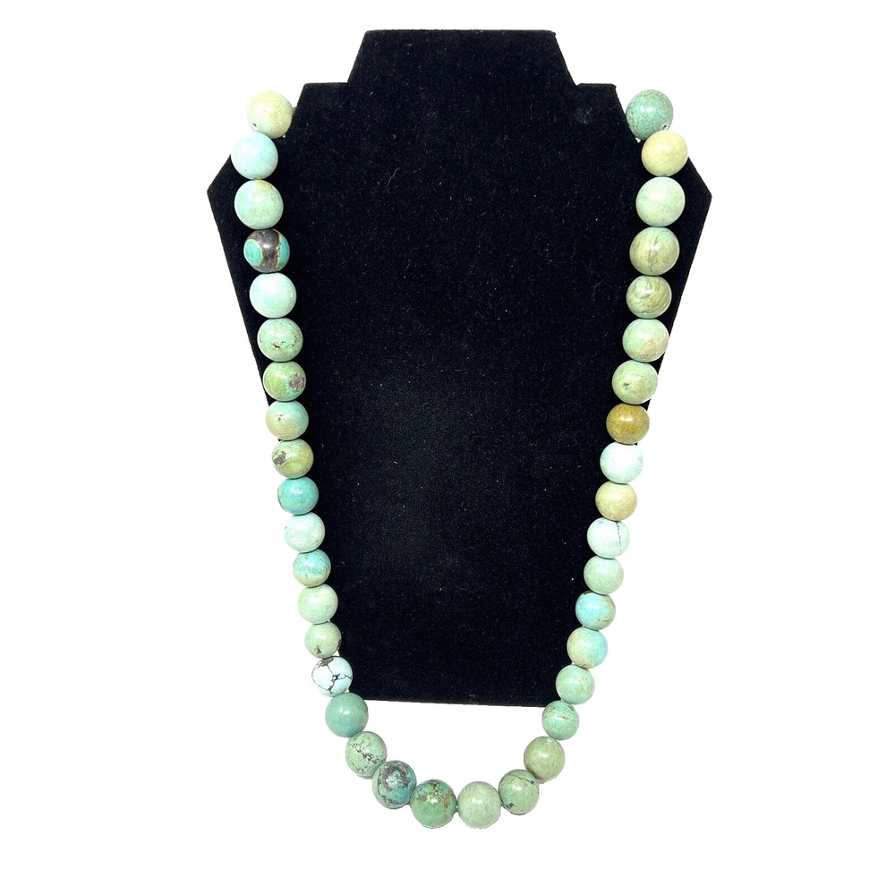 Estate Genuine Hubei Chinese Carved Turquoise .5″ Beads Necklace 33″ Long