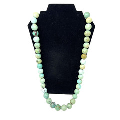 Estate Genuine Hubei Chinese Carved Turquoise .5″ Beads Necklace 33″ Long