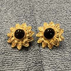 Joan Rivers Gold Tone Earrings Mixed Lot 4 Pairs Flower Black Cabochon