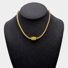 Crown Trifari Mesh Choker Necklace Lime Green Lucite Fixed Barrel Pendant 15 in