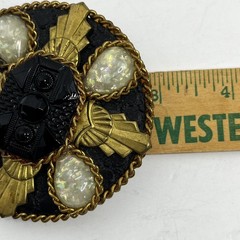 Stunning Vintage 1980s Signed Lazaro Neal Pin Brooch Black White Gold 3 in Round