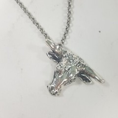 Vintage 90s Silver Tone Bull Head Horns Longhorn Repurposed Pendant Necklace