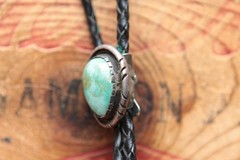 Vintage Native American Sterling Silver Turquoise Bolo Tie