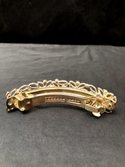 Hair Clip Silvertone White and Amber Rhinestones Vintage 3.75 Inches x .875 Inch