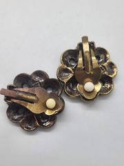 Signed LaVintage China QVC Multicolor Rhinestones Floral Clip On Earrings