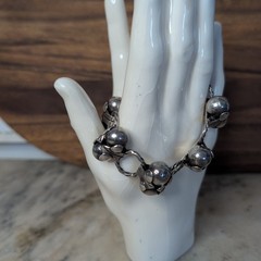 Taxco 980 Silver Mexico Bracelet Link Double Ball Old Pawn Jewelry Los Cocos 36g