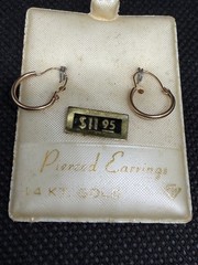 Vintage Stamped Solid 14kt Gold Hoop Earrings 0.37g New Old Stock!