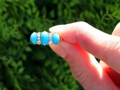 Antique 1.65Ct Turquoise, 0.24Ct Diamond and 15k Yellow Gold Ring Circa 1890