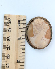 Vintage Shell Cameo Brooch Pendant Hand Carved Lady Portrait Gold Tone