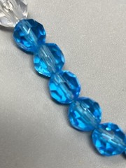 Glass Bead Necklace Blue Faceted Beads Flower Lampwork Center White Acrylic 21″