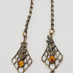 Czech Glass Art Nouveau Deco Flower Motif Brass Festoon Bib Amber Citrine 15 In