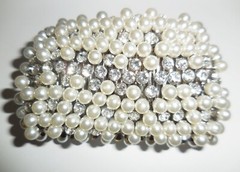 VINTAGE ART DECO BRACELET FAUX PEARLS RHINESTONES VICTORIAN STRETCHABLE DESIGN