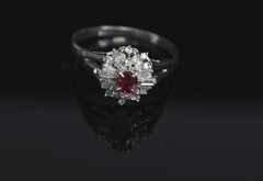 Vintage 0.30ct Intense Red Ruby & 0.24ct Diamond Platinum Ring Size 8, 3.71g