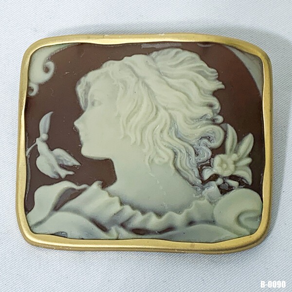 Antique Style Gold Resin Cameo Bird Brooch Pendant Top Square 55x45mm From Japan