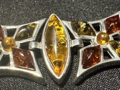 Vintage Baltic Amber Articulated Shield Pendant Necklace, 925 Silver,18″, 7.1g