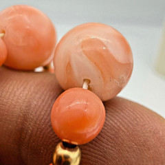 VTG Angel Skin Coral Necklace 36in Carved White Chinese Puzzle Ball 11mm OOAK