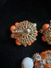 Vintage Vendome Necklace Earrings Orange, White And Gold Plated Unique Beads 15”