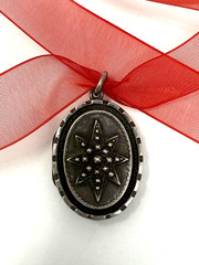 Victorian Double Sided Star Flower Locket English Puffed Sterling, c.1886