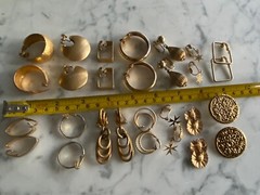 Vintage Jewelry lot goldtone earrings 14 pairs hoop box stars dangle