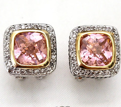 Vintage Crystal CZ Pink Topaz Gold & Silver Tone Detail Earrings & Pendant Set