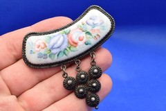 VTG OLD russian Cupronickel Finift Enamel Retro porcelain brooch German Silver