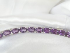 Vintage Sterling Silver 925 Heated African Amethyst Tennis Bracelet 7.5″