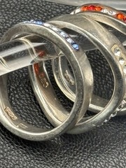Vintage Sterling Silver Ring stackable Rhinestone Red White Blue USA July Sz 7