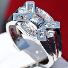 14k white gold ring 0.60ct natural diamond size 10.25 handmade vintage 8.0g Gab4