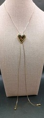 Vintage Heart Lariat Necklace Puffy Slide Pendant Gold Tone Bolo Tassel