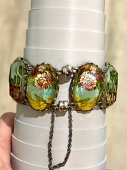 Vintage Ayala Bar Retired Fabric Under Glass Panel Bracelet Magnetic Clasp