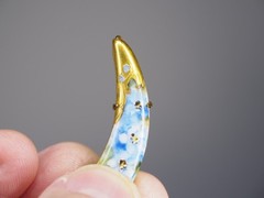 Antique hand painted porcelain brooch jewelry pin lot blue flower C clasp 2 1/4″