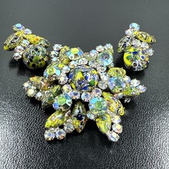 Juliana D&E Millefiori Harlequin AB Rhinestone Earring Set 2689 Brooch 3148 RARE