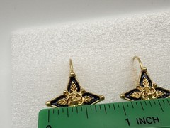 AVON Smithsonian Gellatly Cross Earrings Gold-Tone Blue Enameled with Orig. Box