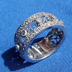 STERLING SILVER DESIGNER White CZ Filigree Wedding Band ETERNITY Ring Size 7.75