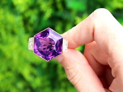 Vintage 19.84Ct Amethyst and 0.24Ct Diamond 9k Yellow Gold Dress Ring