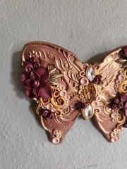 Vintage Decorative Butterfly Brooch • Copper & Maroon Color with Faux Gemstones