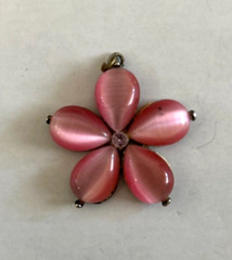 (2) Vintage Metal Acrylic & Rhinestone Flower Pendants Yellow Pink Flowers