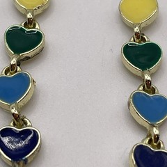 Earrings Rainbow Hearts Long Gold Tone Dangle Metal Pierced Jewelry