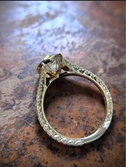 Art Deco Style Cushion Cut Lab Created Diamond 14k Yellow Gold FN Wedding Ring