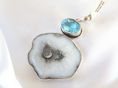 Huge Sterling Silver 925 Natural Heated Blue Topaz Modernist Pendant