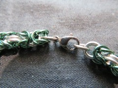 Green & Silver Base Metal Byzantine Chain 6.75″ Bracelet, Lobster Claw Clasp