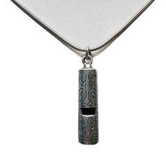 LUX Vintage Sterling Silver Engraved Whistle, Pendant + Necklace, 17”