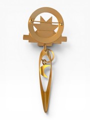 VINTAGE MATTE GOLD-TONE ABSTRACT SUN AND MOON DANGLE BROOCH