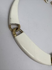 Vintage Signed Crown Trifari White Enamel Link Choker 15” Necklace (3155)