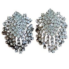 Sparkly Glam Earrings VTG Clip Crystal Austrian Rhinestone Dangle Waterfall 60s