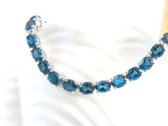 Vintage Sterling Silver 925 Natural Heated London Blue Topaz Tennis Bracelet