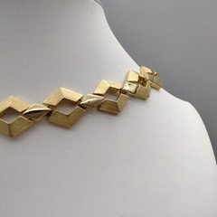 Brutalism Modern Brushed Gold Tone Chunky Funky Necklace 56″ Vintage Club 1950’s