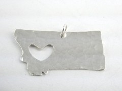 Vintage Hammered Sterling Silver I Love Montana State Pendant Charm 2.6g .75 In
